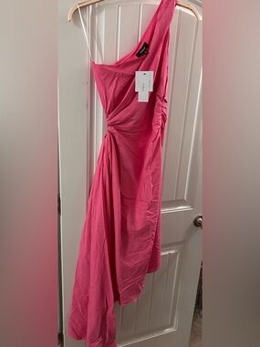 Aakaa Hot Pink One-Shoulder Draped Knot Dress